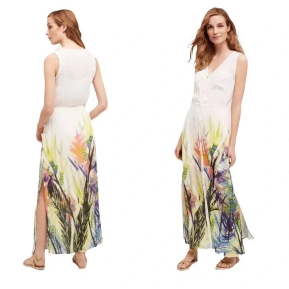 Anthropologie Mermaid Sleeveless White Water Garden Floral Maxi Dress Size XS